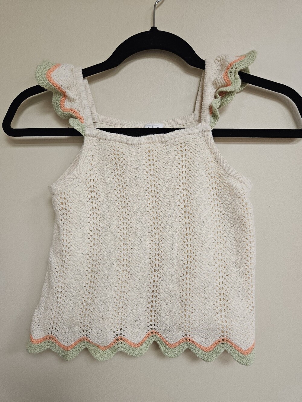 NEW Janie and Jack Girls' Crochet Scallop Hem Top Cream Cotton Wool Blend Size 8
